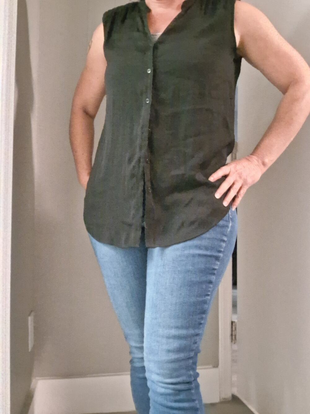 Trouvé Black Sleeveless Button Down Tunic Top Shoulder Pads Size S